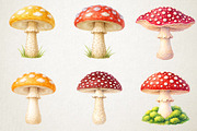 Watercolor Amanita Mushrooms Clipart, an Illustration by RobertsArt (Thumbnail 3 of 5)