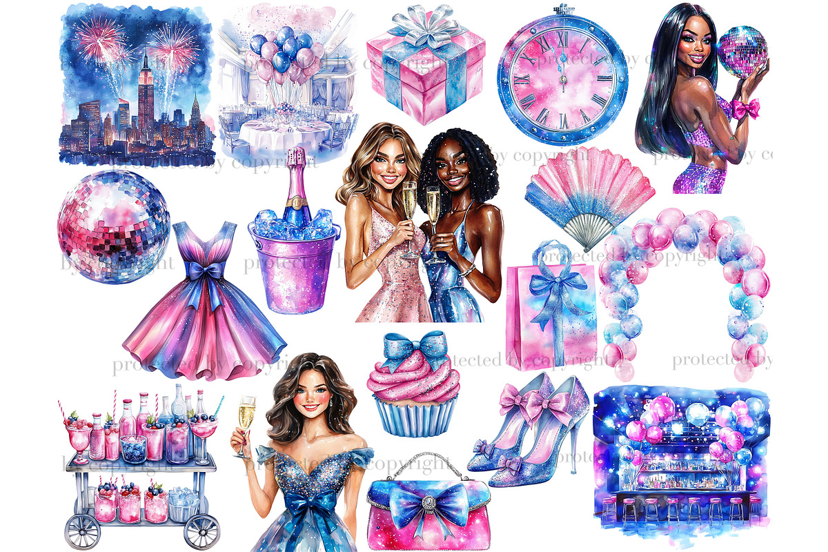 Bright New Year Clipart, a Seasonal Illustration by GlamArtZhanna (Photo 3 of 6)