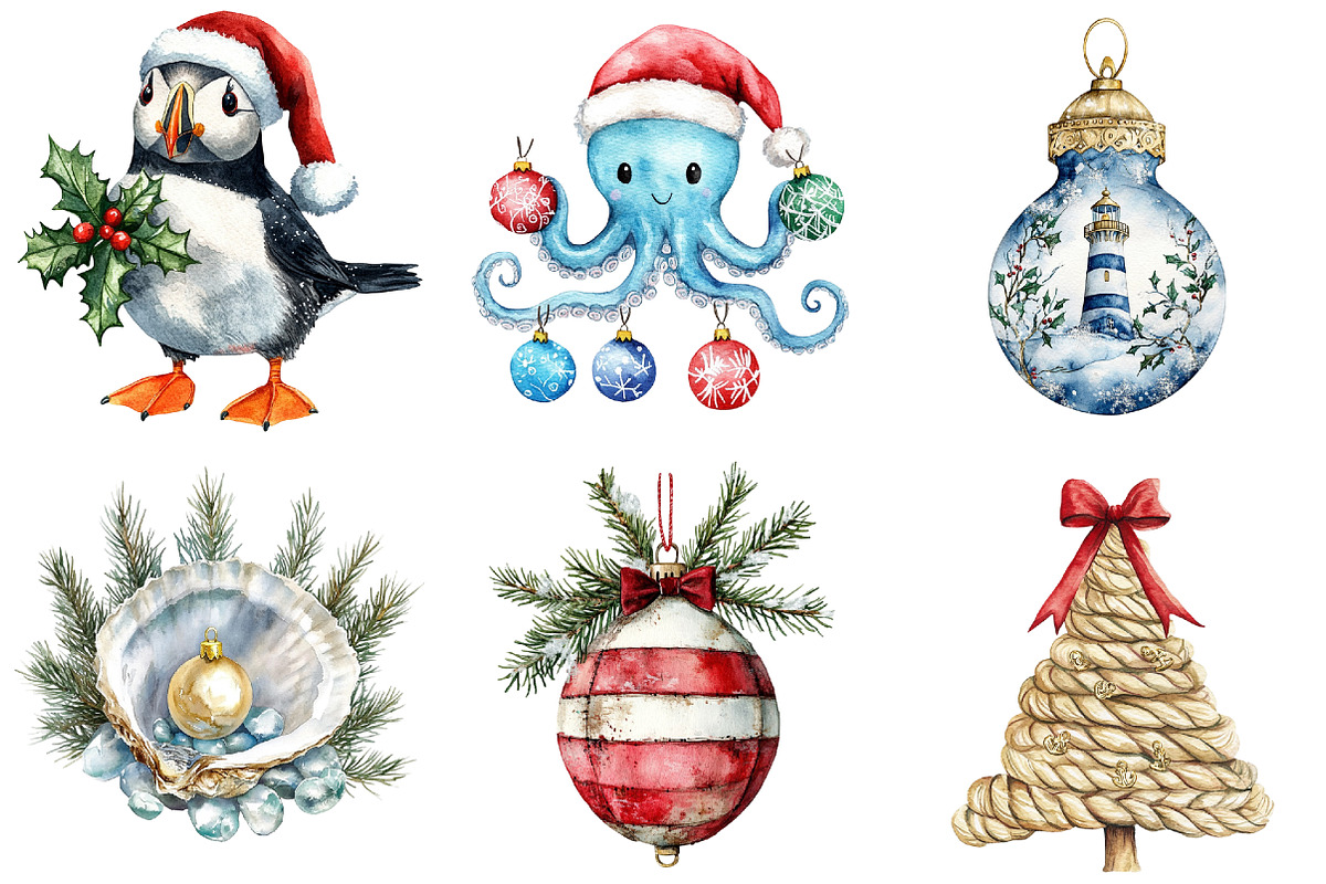 Merry Maritime Christmas Clipart, a Seasonal Illustration by CitraGraphics (Photo 4 of 9)