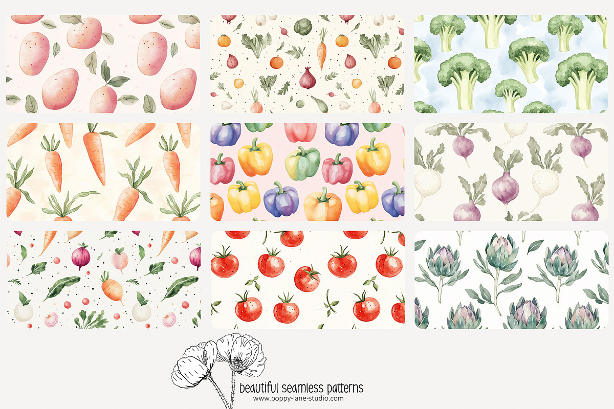 70 vegetable seamless pattern, a Pattern Graphic by Poppy Lane Studio (Photo 2 of 10)