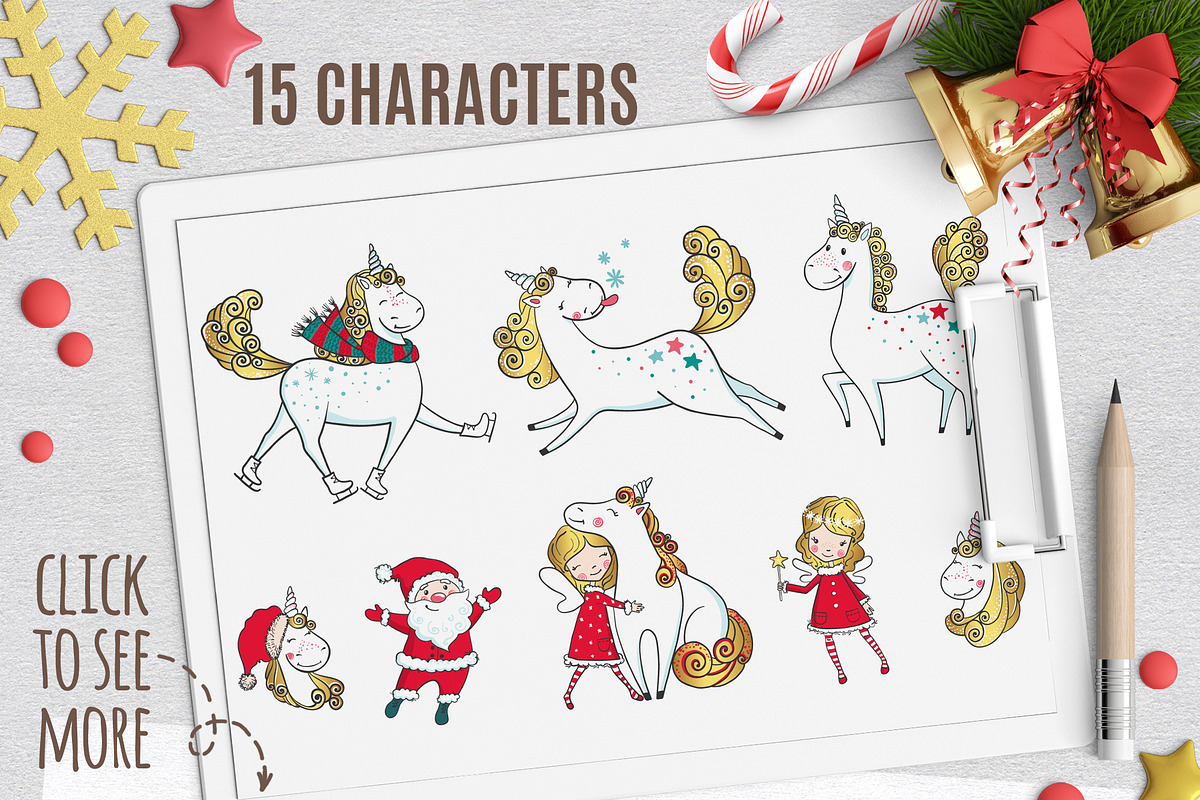 Magic Christmas set with Unicorns, a Decorative Illustration by MalniArt (Photo 3 of 8)
