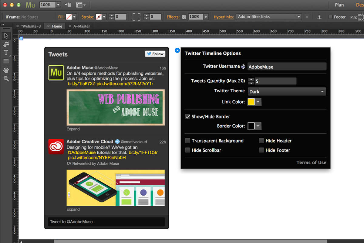 Twitter Timeline Adobe Muse Widget preview 2