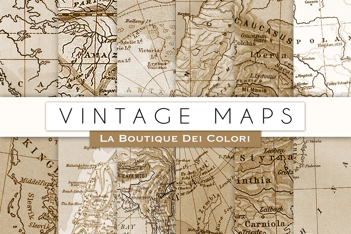Vintage Map Digital Papers, a Pattern Graphic by La Boutique dei Colori