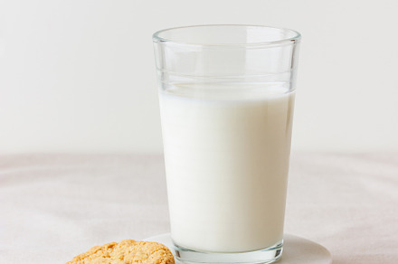 Glass of fresh milk with oat cookie