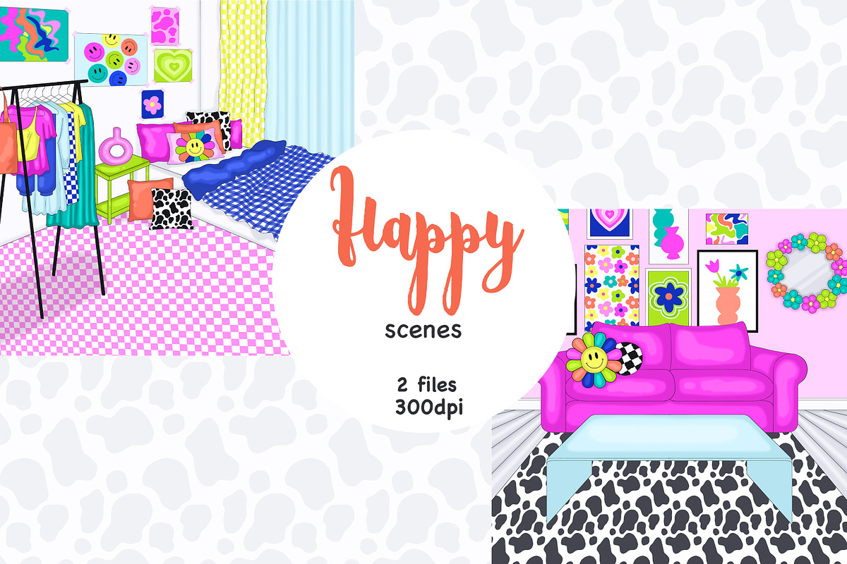 Retro Clip Art Scene | Hippie Image, a Decorative Illustration by GlamArtZhanna (Photo 1 of 3)