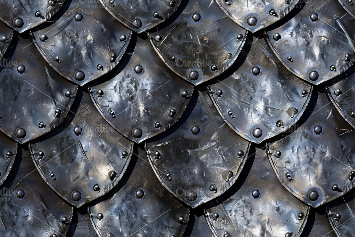 Seamless overlapping metal armor scales, resembling armor or decorative panels., a Texture Graphic by Textures & Backgrounds