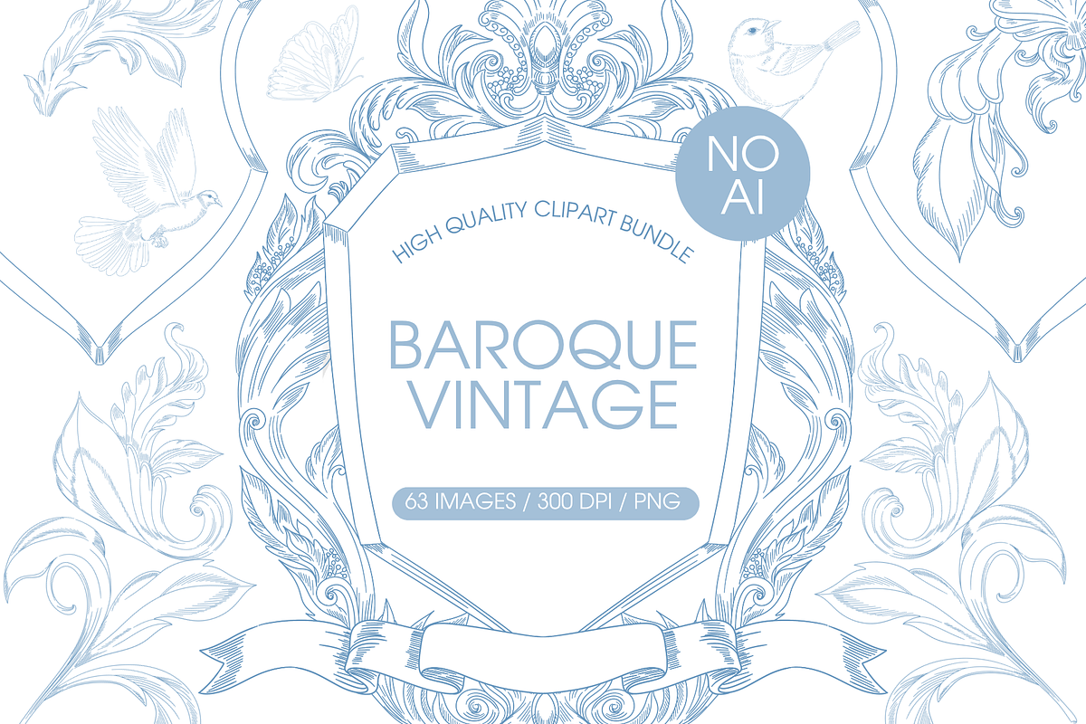 Blue Chinoiserie Clipart, an Illustration by TatiMockup (Photo 1 of 6)
