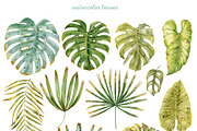 Watercolor Tropical Leaves & Flowers, an Illustration by babenkoirusa (Thumbnail 2 of 17)