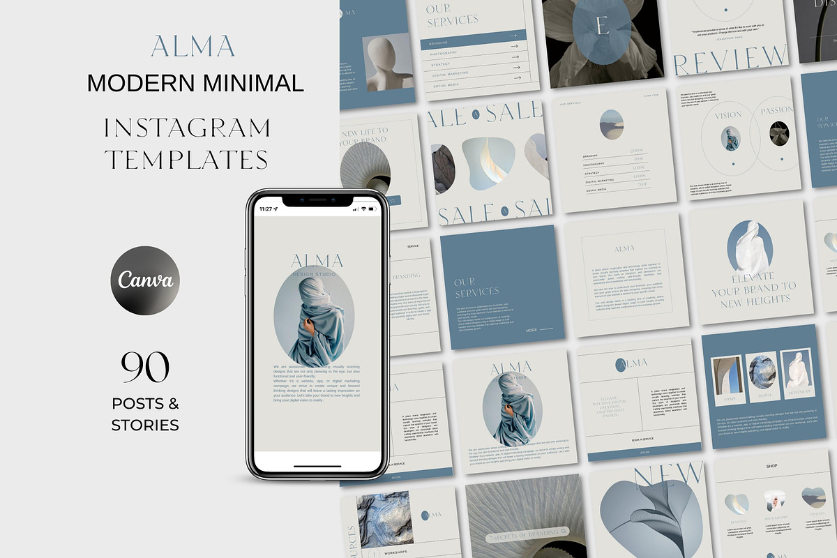 ALMA Aesthetic Canva Templates, a Social Media Template by Studio Suvelle (Photo 1 of 12)