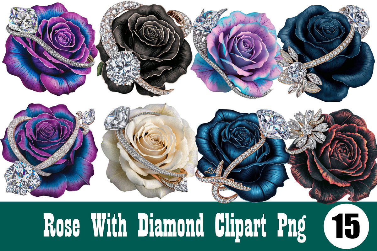 Rose with diamond Sublimation PNG, an Illustration by Wow Magic