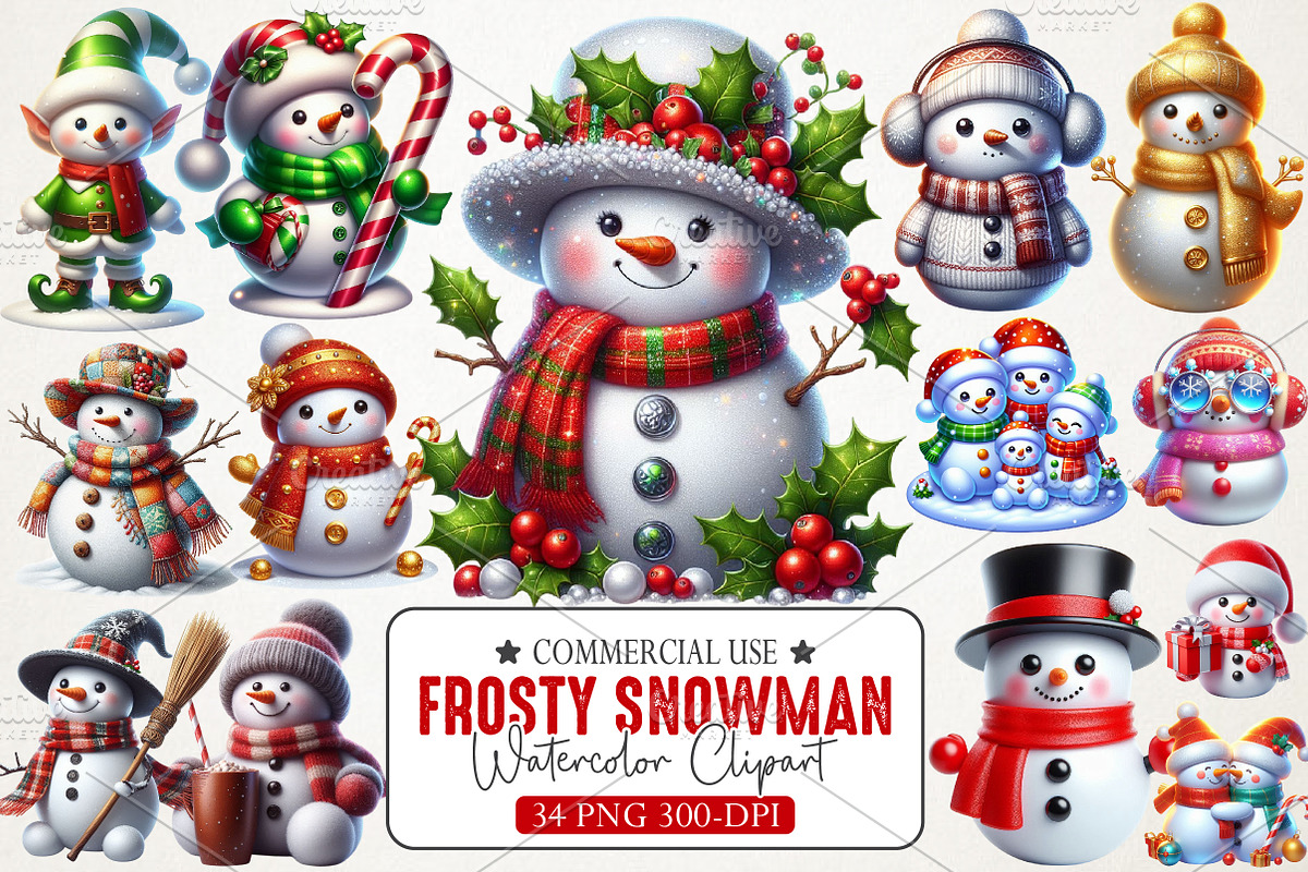 Frosty Snowman Holiday Clipart, an Illustration by RobertsArt (Photo 1 of 7)