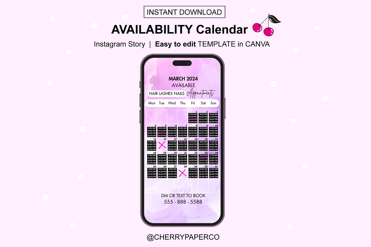 Instagram Story Calendar - MARCH, a Social Media Template by Cherry Paper Co (Photo 1 of 2)