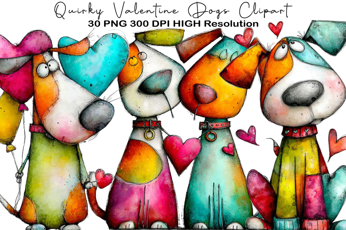 Quirky Valentine Dogs Clipart, an Animal Illustration by Black Bird Studio (Photo 1 of 6)