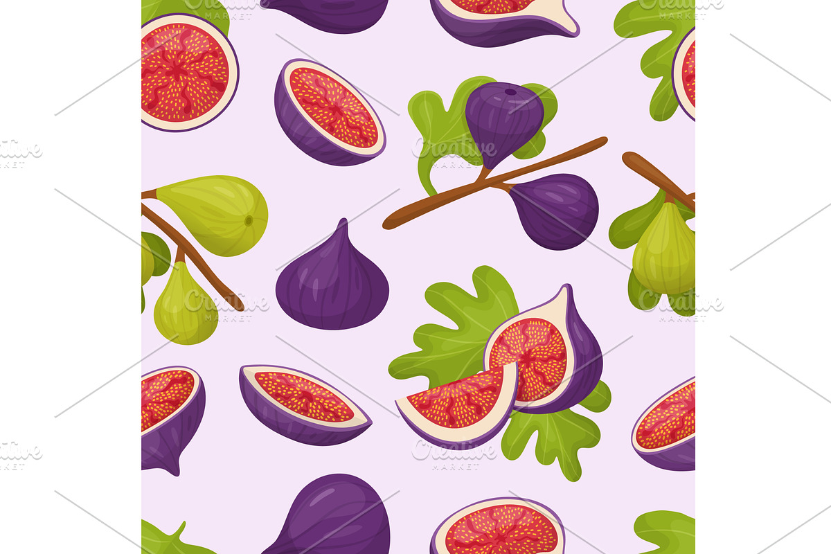 Fig seamless pattern. Fig fruits, a Food Illustration by Valerie Bodnar