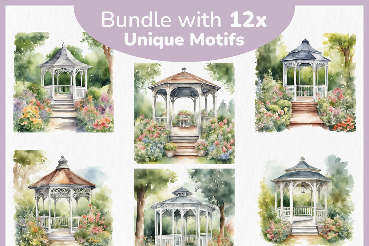 Garden Gazebo PNG Clipart Bundle, a Decorative Illustration by Digital Dreamscaping (Photo 2 of 10)