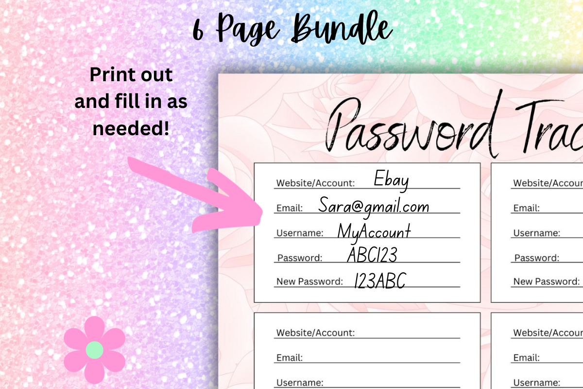 Password Tracker Printable PNG, a Stationery Template by Pixels N Bows (Photo 3 of 3)