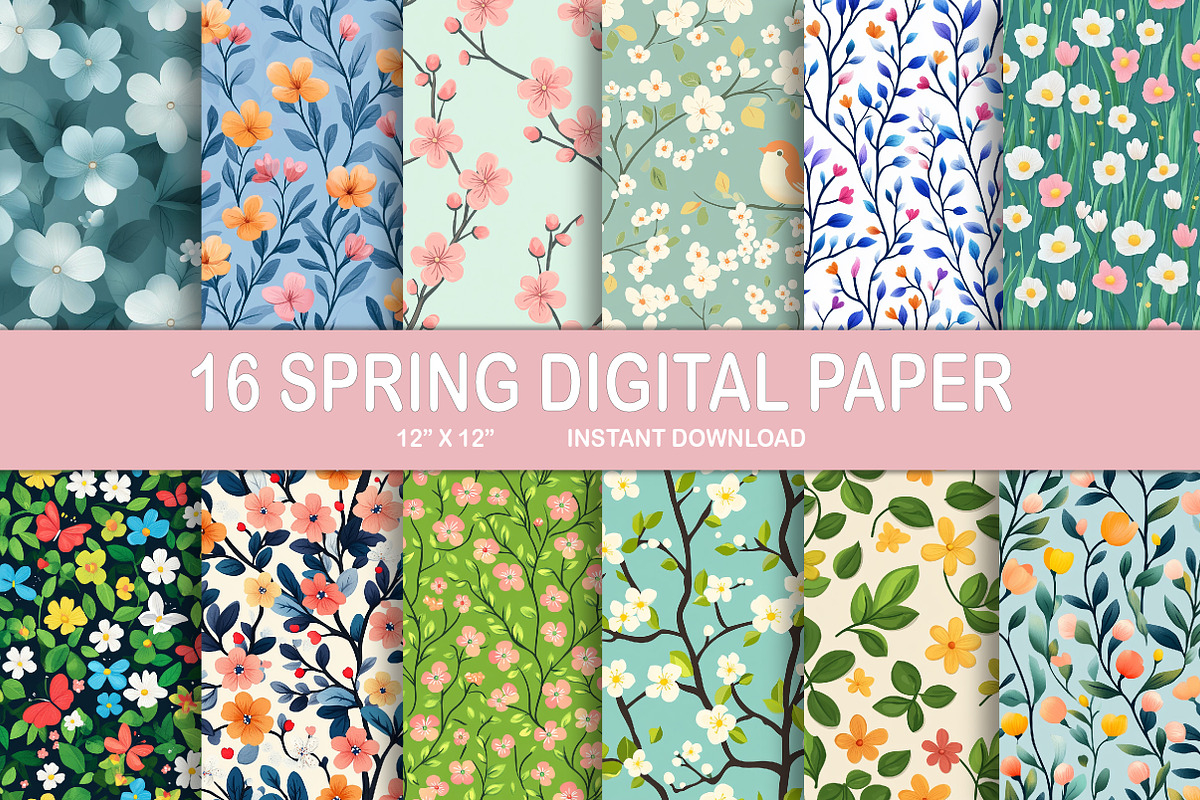 Spring Digital Paper, a Pattern Graphic by Watercolor design | Creative ...
