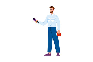 Journalist holding microphone and, a Person Illustration by pikepicture