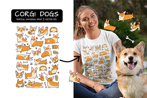 Funny corgi dogs. Vector print