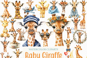 Watercolor Baby Giraffe Clipart, an Illustration by Craft Nest