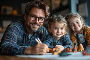 Father and two daughters enjoying cr, a Photo by Tanuart