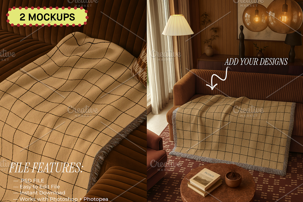 Woven Throw Mockup Bundle - 2 Files, a Household Mockup by VisualGrid (Photo 2 of 5)