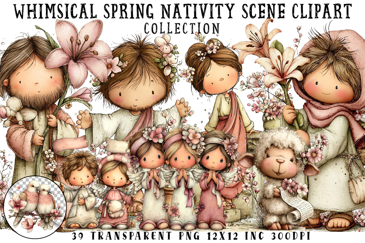 Whimsical Spring Nativity Scene Clip, an Illustration by OK Design (Photo 1 of 6)