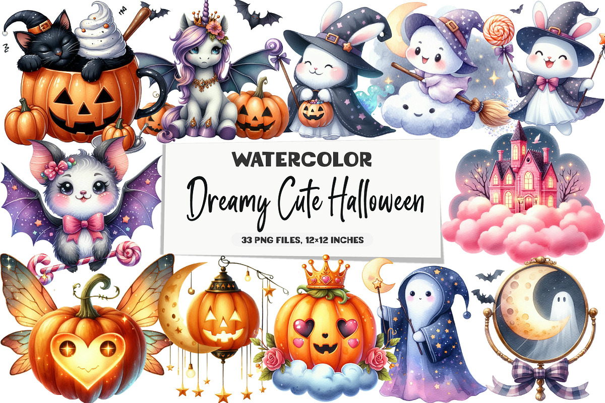 Dreamy Cute Halloween Clipart, an Illustration by DreamArtGraphic (Photo 1 of 5)