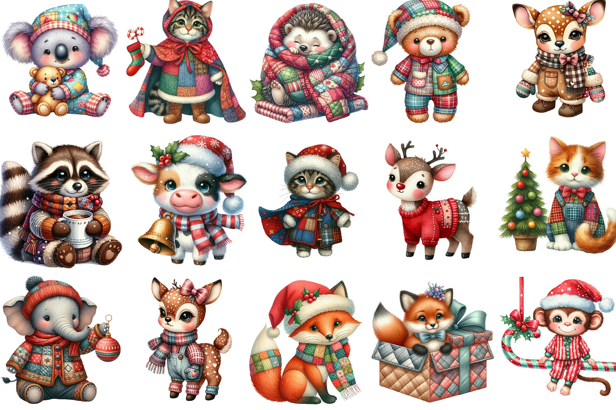 Patchwork Christmas Cute Animals PNG, an Illustration by Designking (Photo 2 of 5)