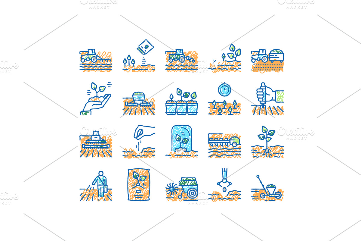 Sowing Agricultural set Icons hand, an Object Illustration by pikepicture
