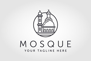 mosque logo vector design line art, a Branding & Logo Template by PrastHF