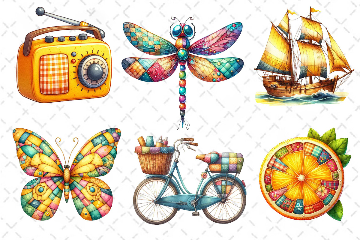 Yellow Patchwork Summer Clipart, an Illustration by Dream Creation (Photo 2 of 6)