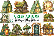 Green Autumn Cottage Clipart, an Illustration by Watercolor design (Thumbnail 1 of 5)
