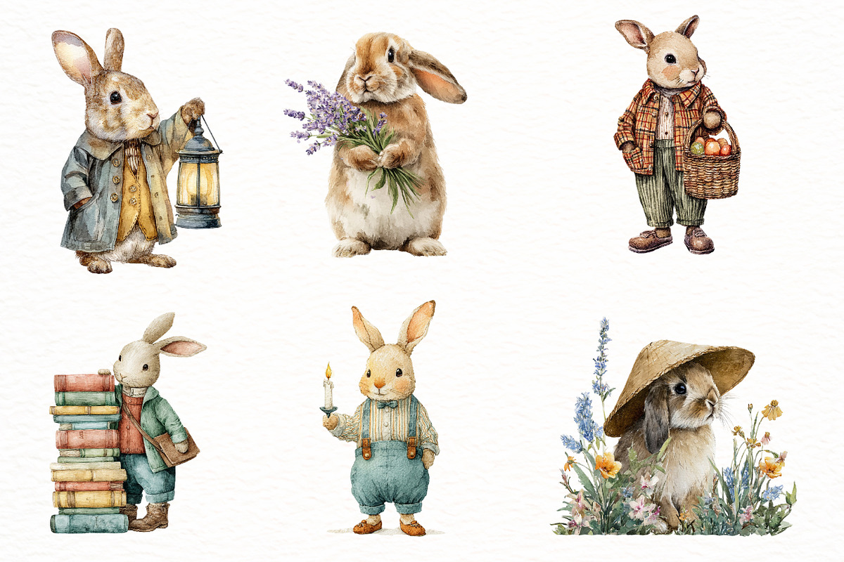 Watercolor Spring Bunny Clipart, an Illustration by Designworld (Photo 4 of 5)