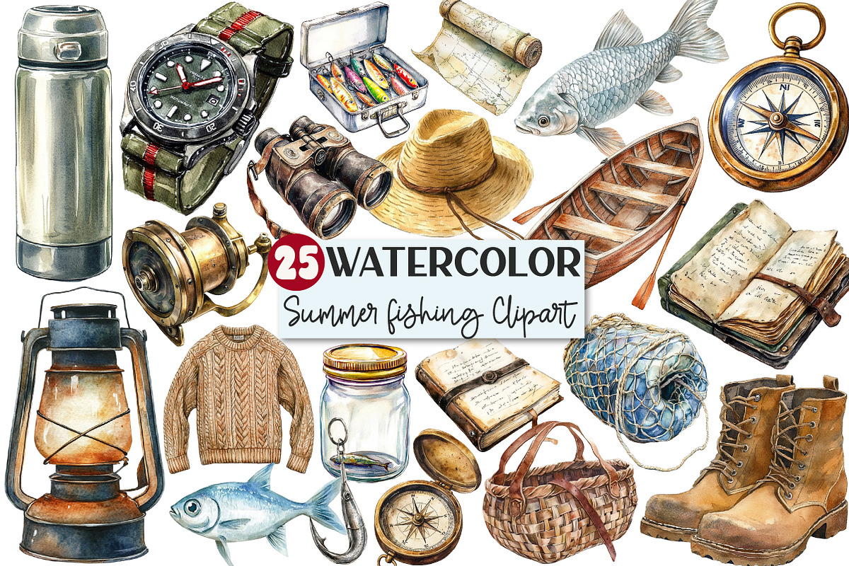 Summer fishing Equipments Clipart, an Illustration by Rose Art (Photo 1 of 4)