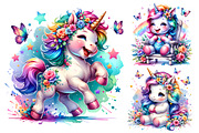 Watercolor Cute Unicorn Clipart PNG, an Animal Illustration by Creative Arslan (Thumbnail 3 of 9)