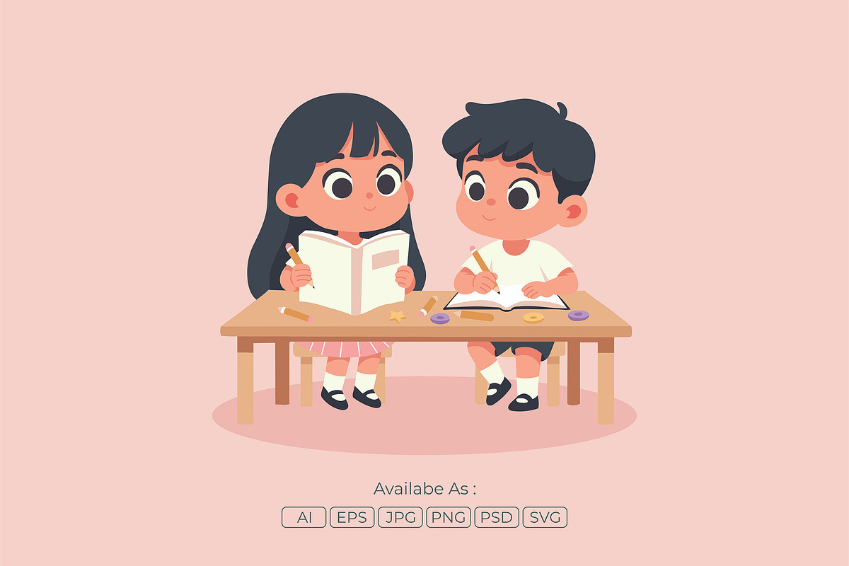 Kids Reading & Writing Illustration, an Education Illustration by Partikusi Design (Photo 2 of 3)