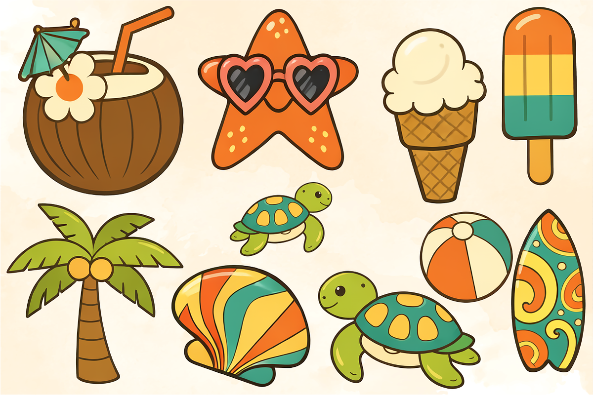 Summer Retro Clipart Pack, a Seasonal Illustration by KiddoGlyphs Studio (Photo 2 of 4)