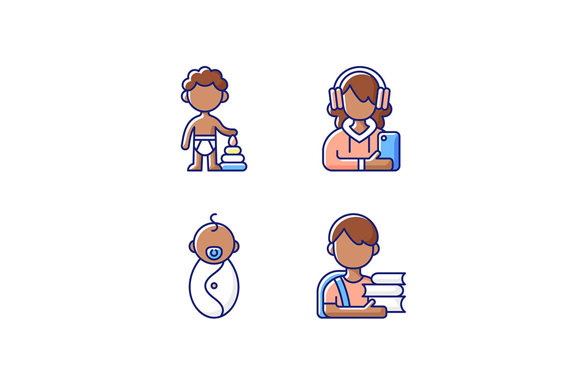 Aging process RGB color icons set, an Outline Icon by IMG Visuals