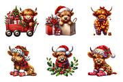 Cute Christmas Highland Cow Clipart, an Illustration by SinaCreation (Thumbnail 5 of 7)