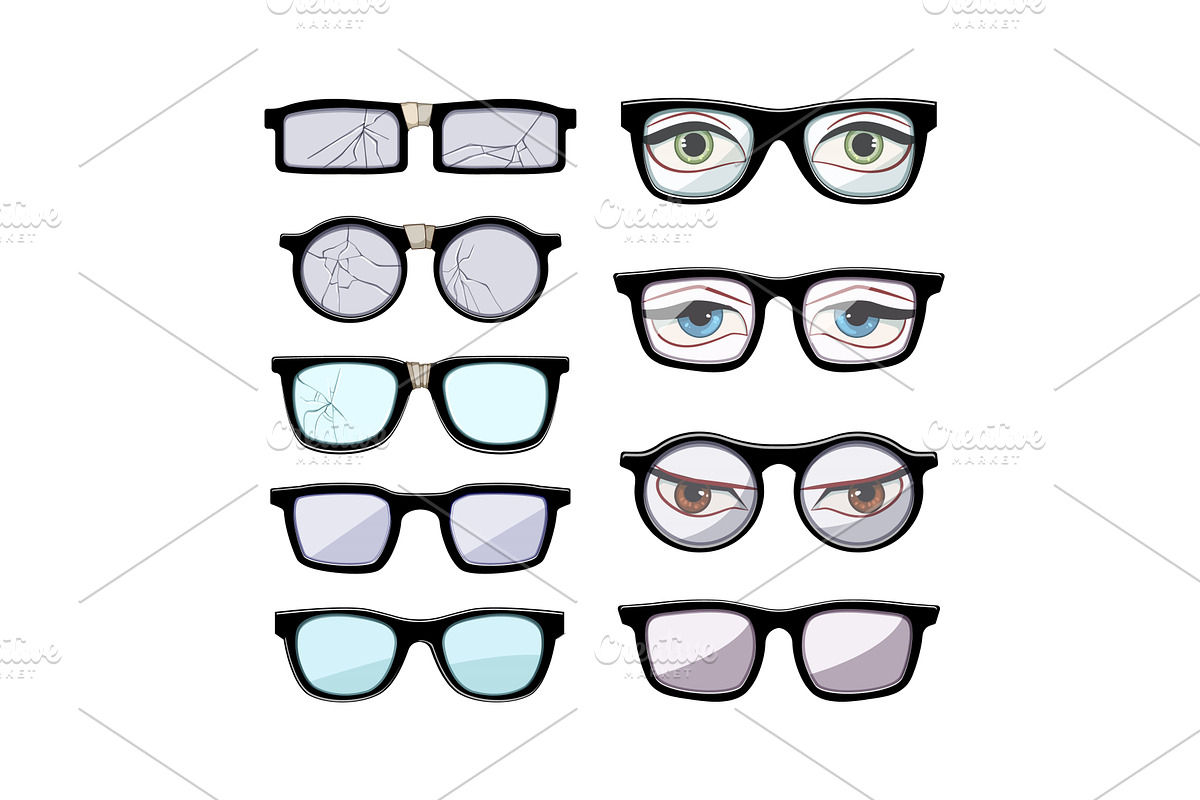 geek glasses set cartoon vector, an Object Illustration by pikepicture
