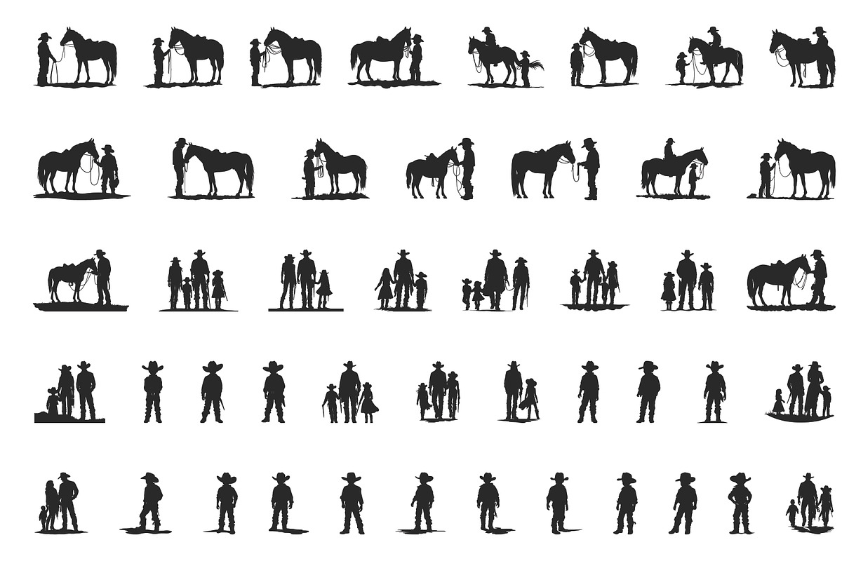 Cowboy Family Silhouette Clipart Set, a Person Illustration by Gfx Expert Team (Photo 3 of 3)