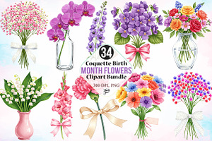 Coquette Birth Month Flowers Clipart, a Seasonal Illustration by Canvas Craft