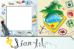 Summer And Travel Stamps And Sticker