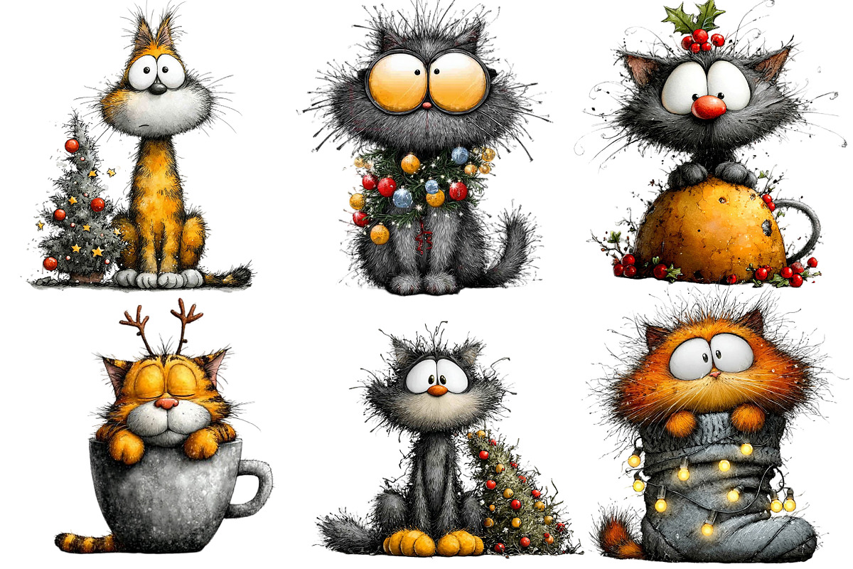 quirky Christmas cat clipart, an Illustration by DreamArtGraphic (Photo 4 of 4)