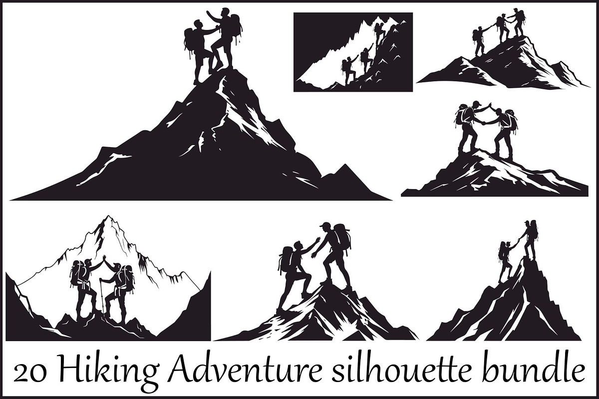 Mountain Hiking Silhouette Set, an Illustration by BIPLOB EXPERT (Photo 1 of 21)