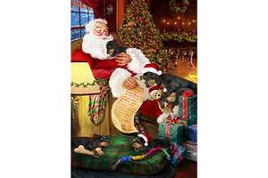 Christmas Santa Coonhound Dog Art
