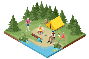 Isometric family is relaxing in the, a Person Illustration by Golden Sikorka