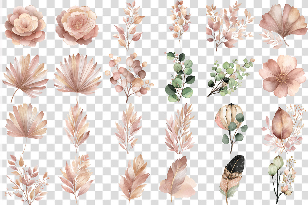 Watercolor Boho Floral Elements, an Illustration by DreamCafeArt (Photo 5 of 7)