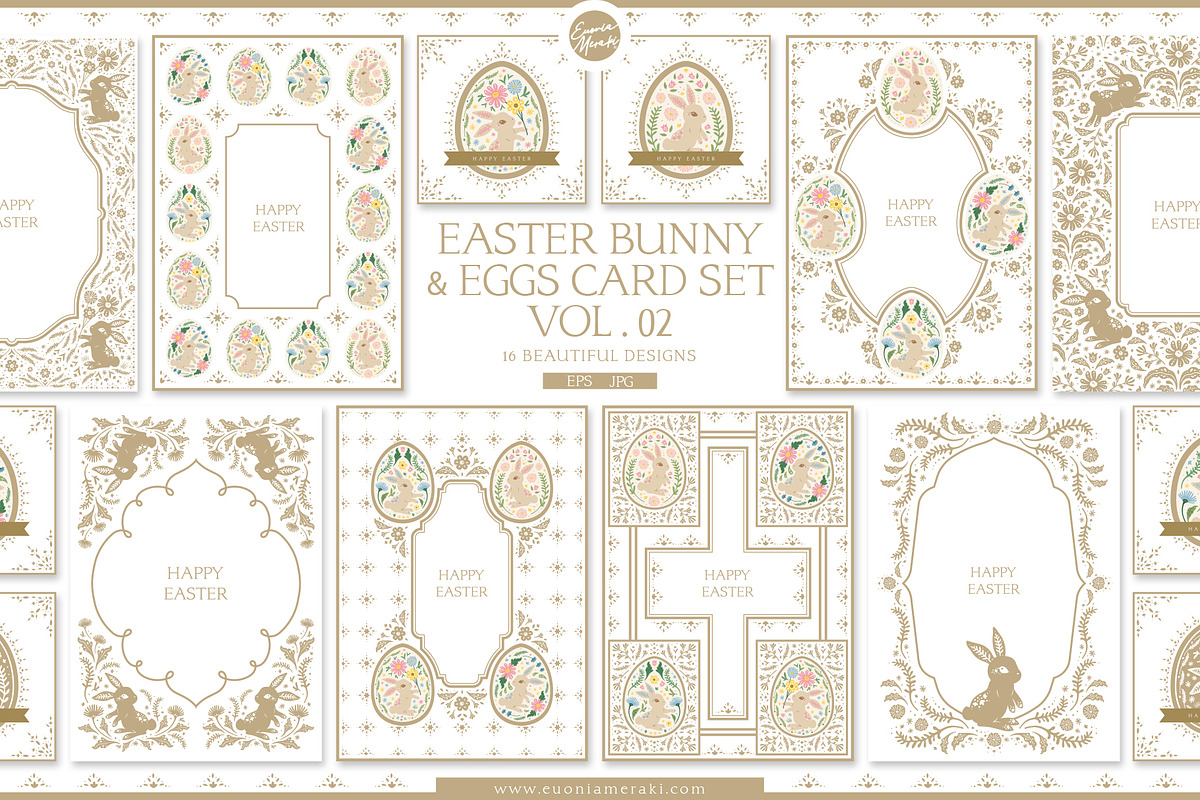 Easter Bunny Eggs Cards 2 Vintage, a Seasonal Illustration by Euonia Meraki (Photo 1 of 12)